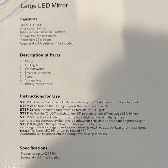 Large LED Makeup Mirror - Picture 3 of 3